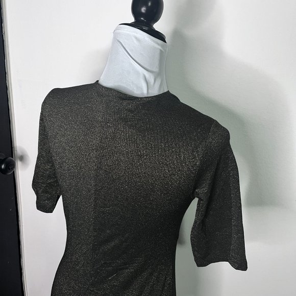 H&M Black with Gold Glitter Sparkling Blouse Size 6 - Picture 4 of 9